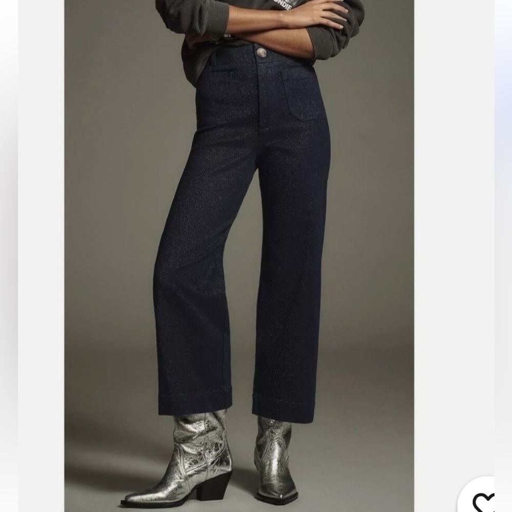 Anthro The Colette sparkle denim wide leg pants iconic cut by Anthropologie, 26